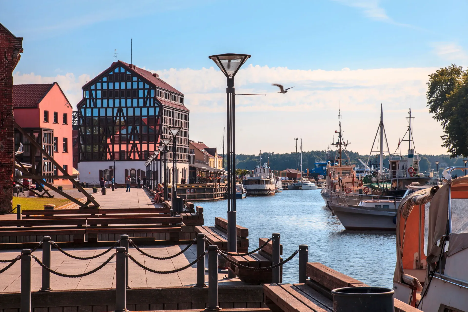 Klaipėda old town, waterfront and Curonian Lagoon in Lithuania