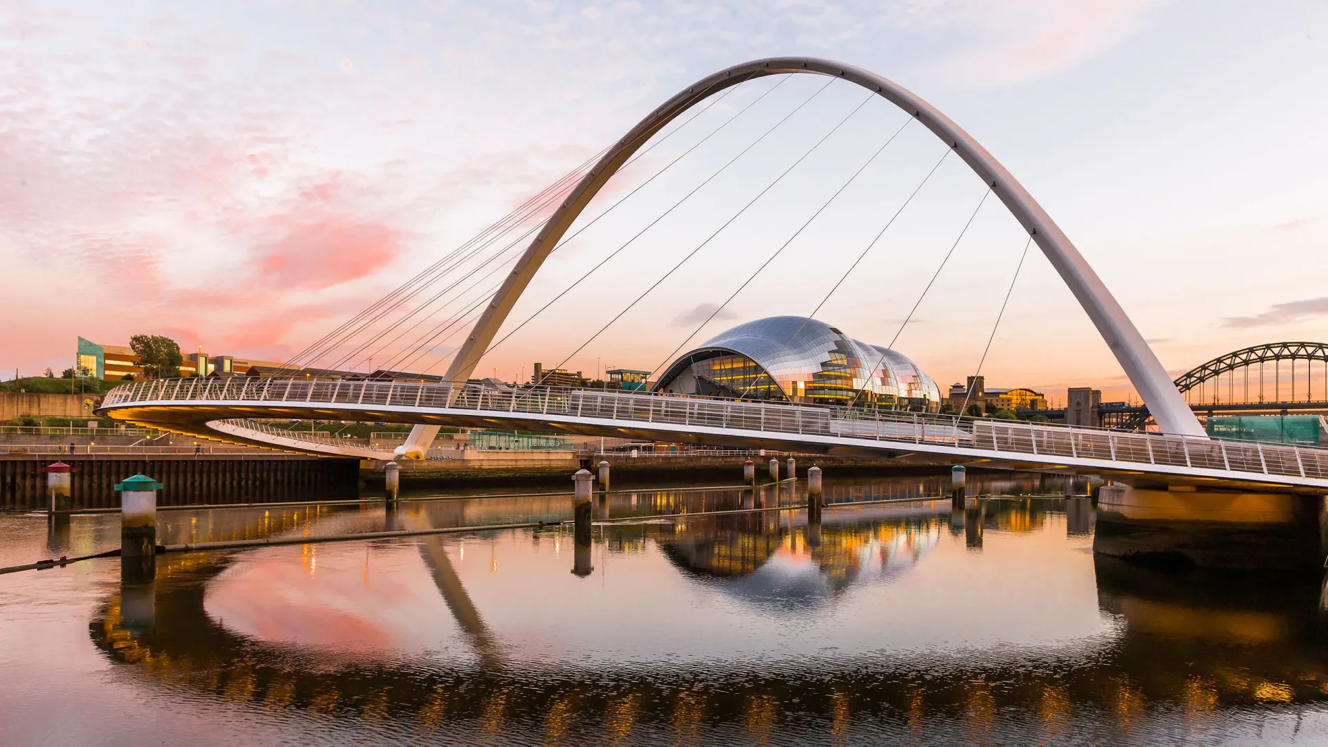 Newcastle upon Tyne bridges and Quayside cityscape in northeast England