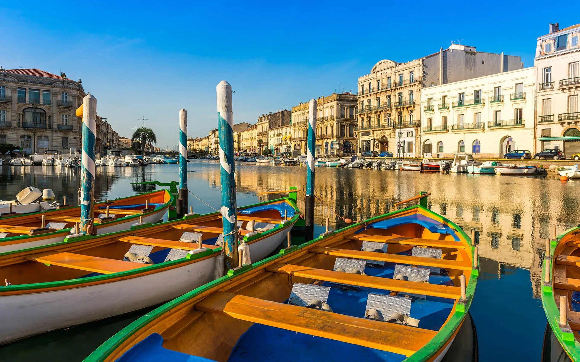 Sète canals, Mediterranean waterfront and Mont Saint-Clair in southern France