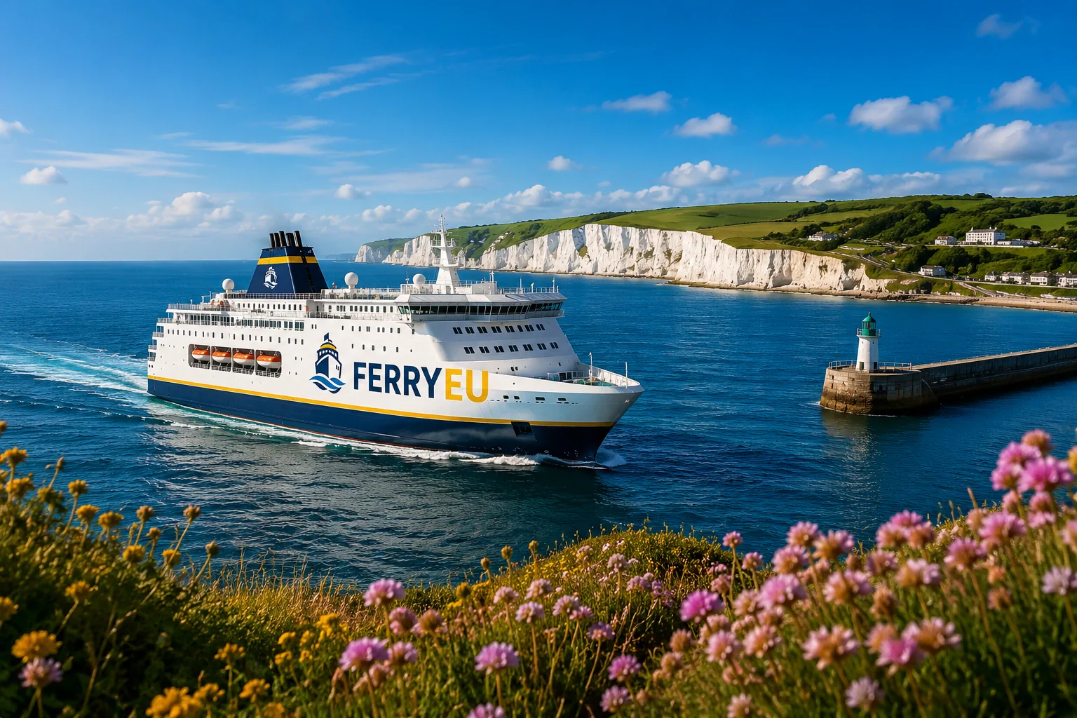Ferry in a European harbour