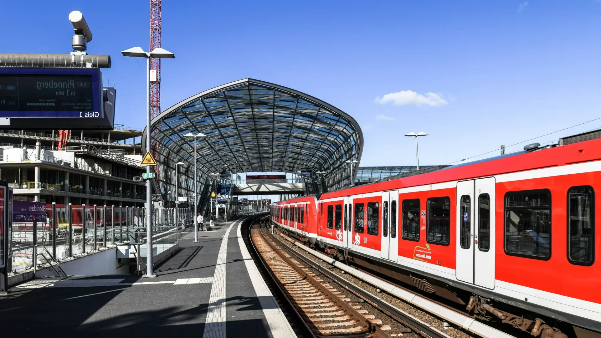 Modern train arriving at a station platform