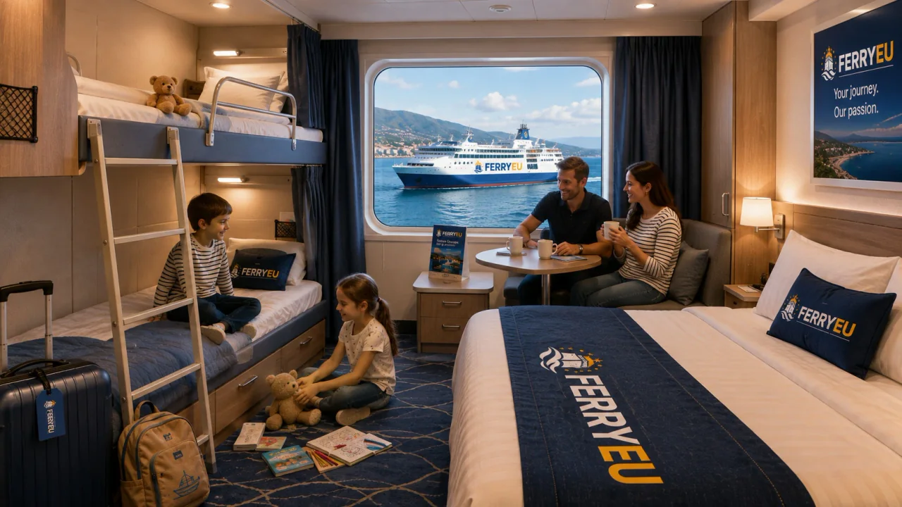 Family cabin with several berths on a ferry