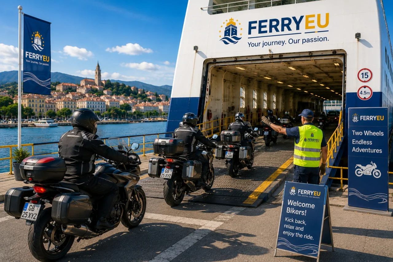 Motorcycle boarding a ferry