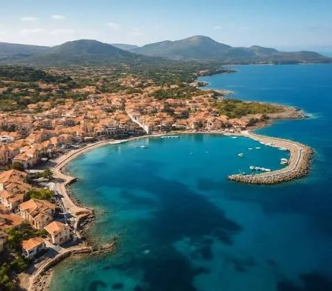 Golfo Aranci coastline and harbour in Sardinia