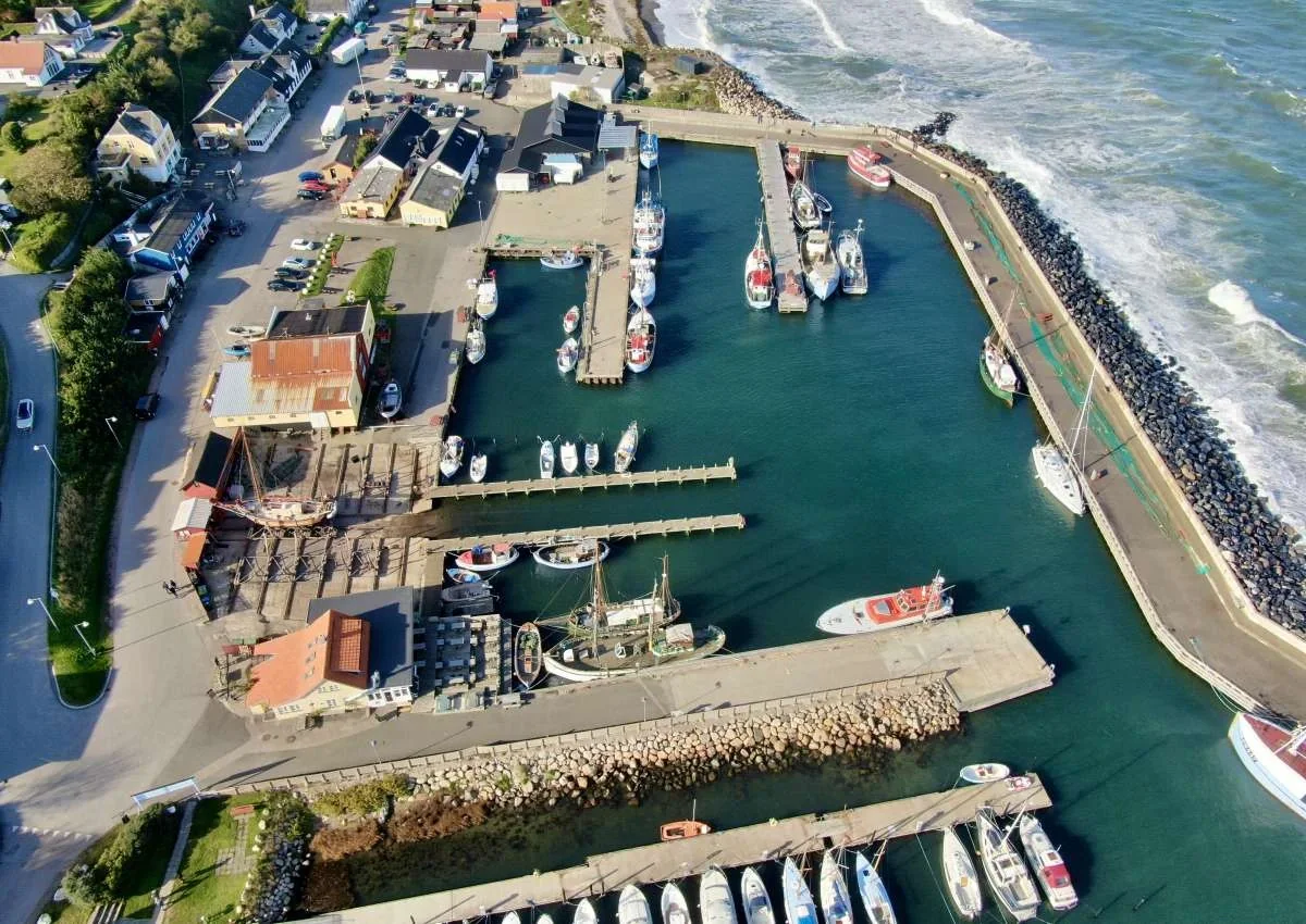 Odden ferry harbour and coastline