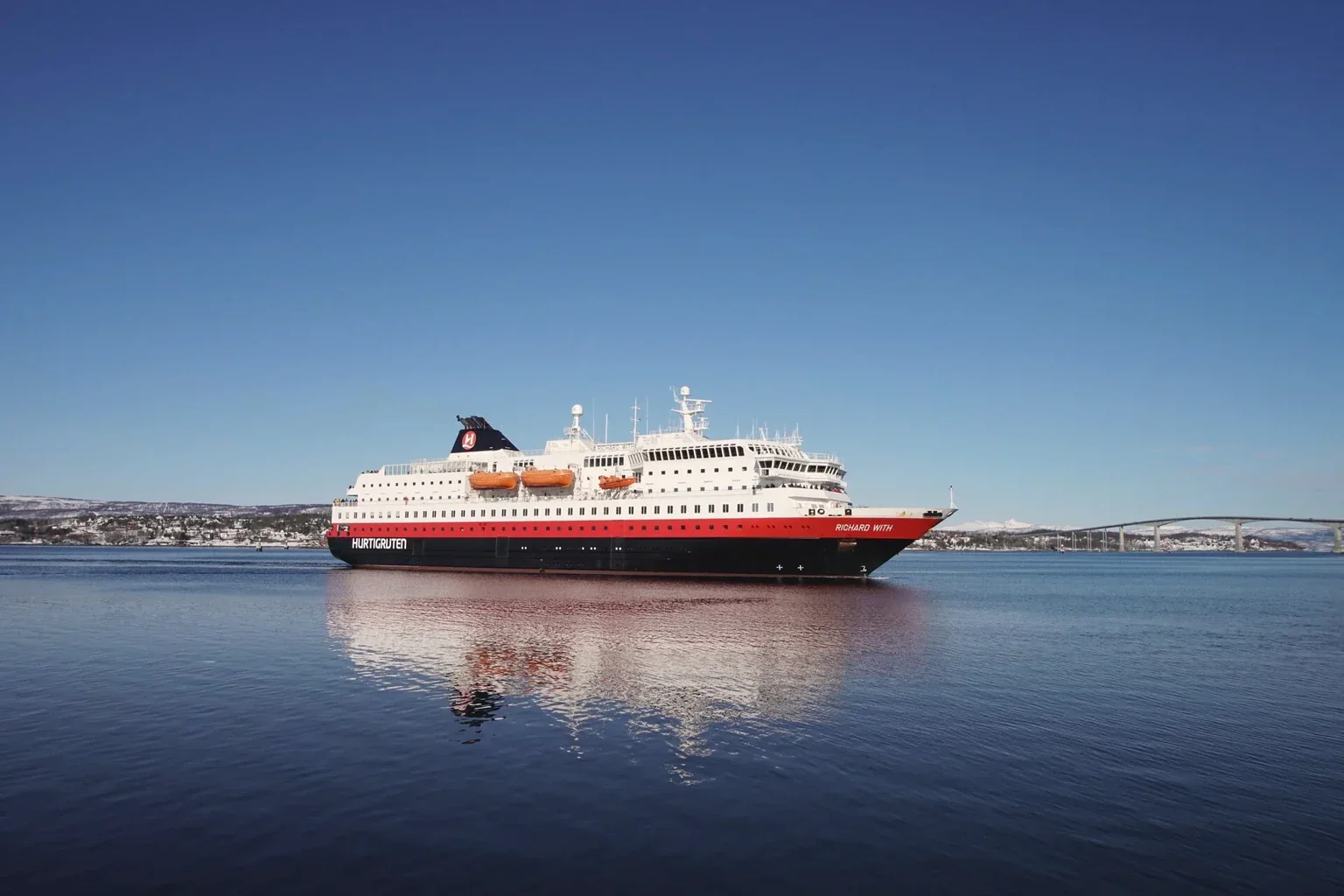 Hurtigruten Coastal Express ship on the Norwegian coast
